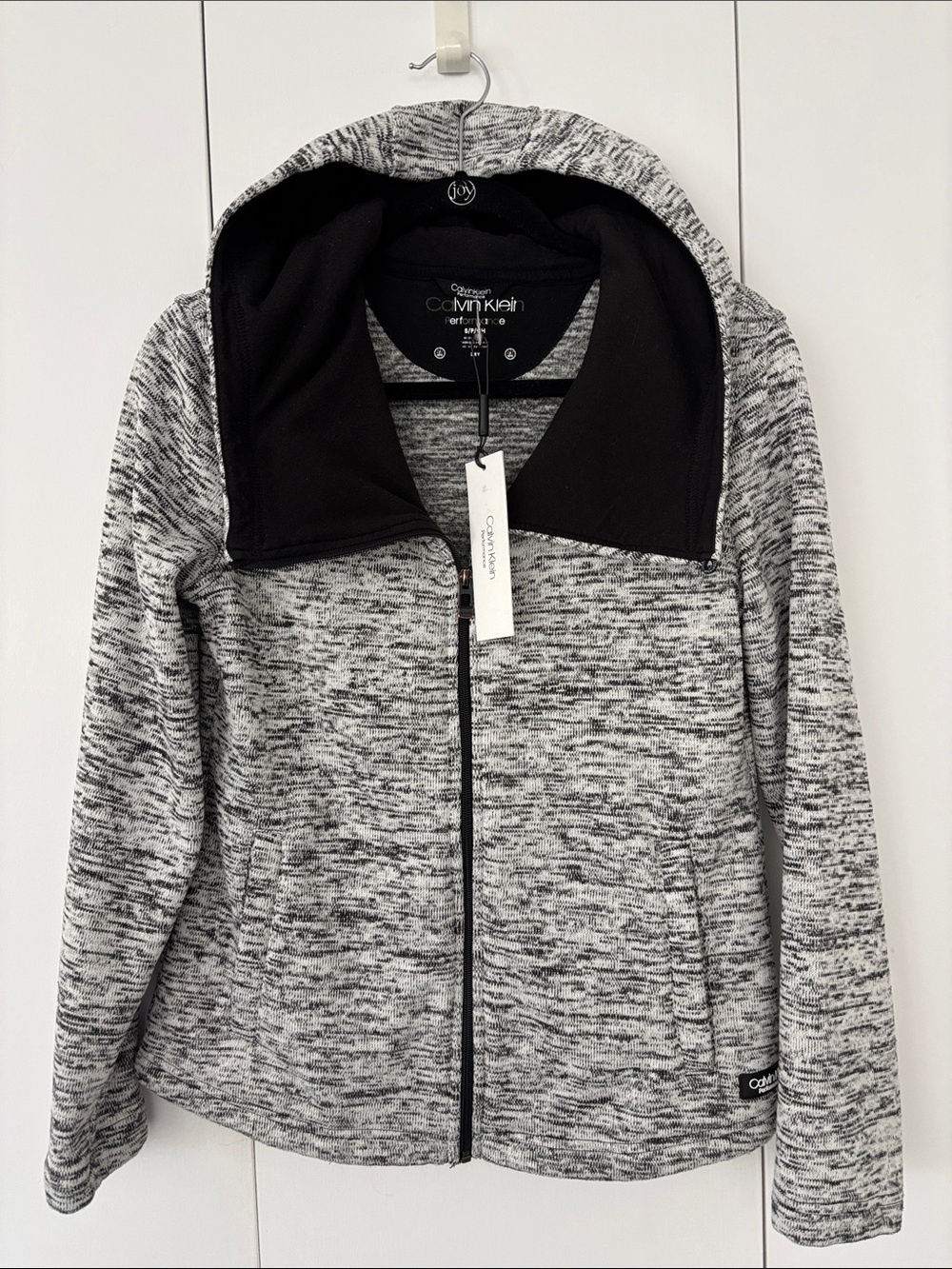 Calvin Klein Performance Black White Marled Knit Zip Active Hoodie Small